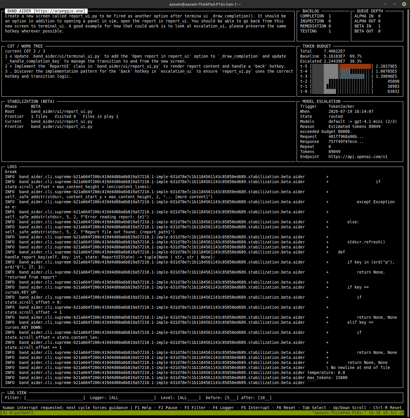 Band-Aider interactive boot and task selection screen
